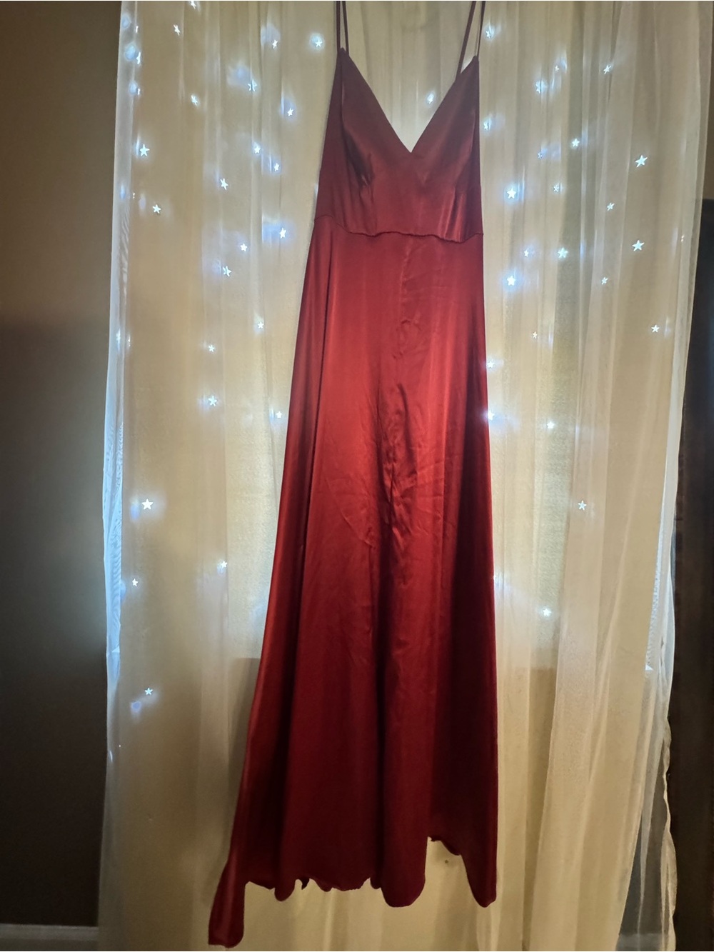 SHEIN Satin Spaghetti-Strap Maxi Dress in Deep Red